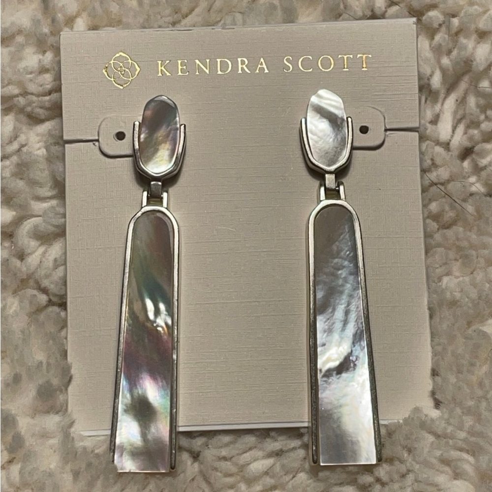 Kendra Scott Carson Mother Of Pearl Elongated Drop Rhodium Earrings